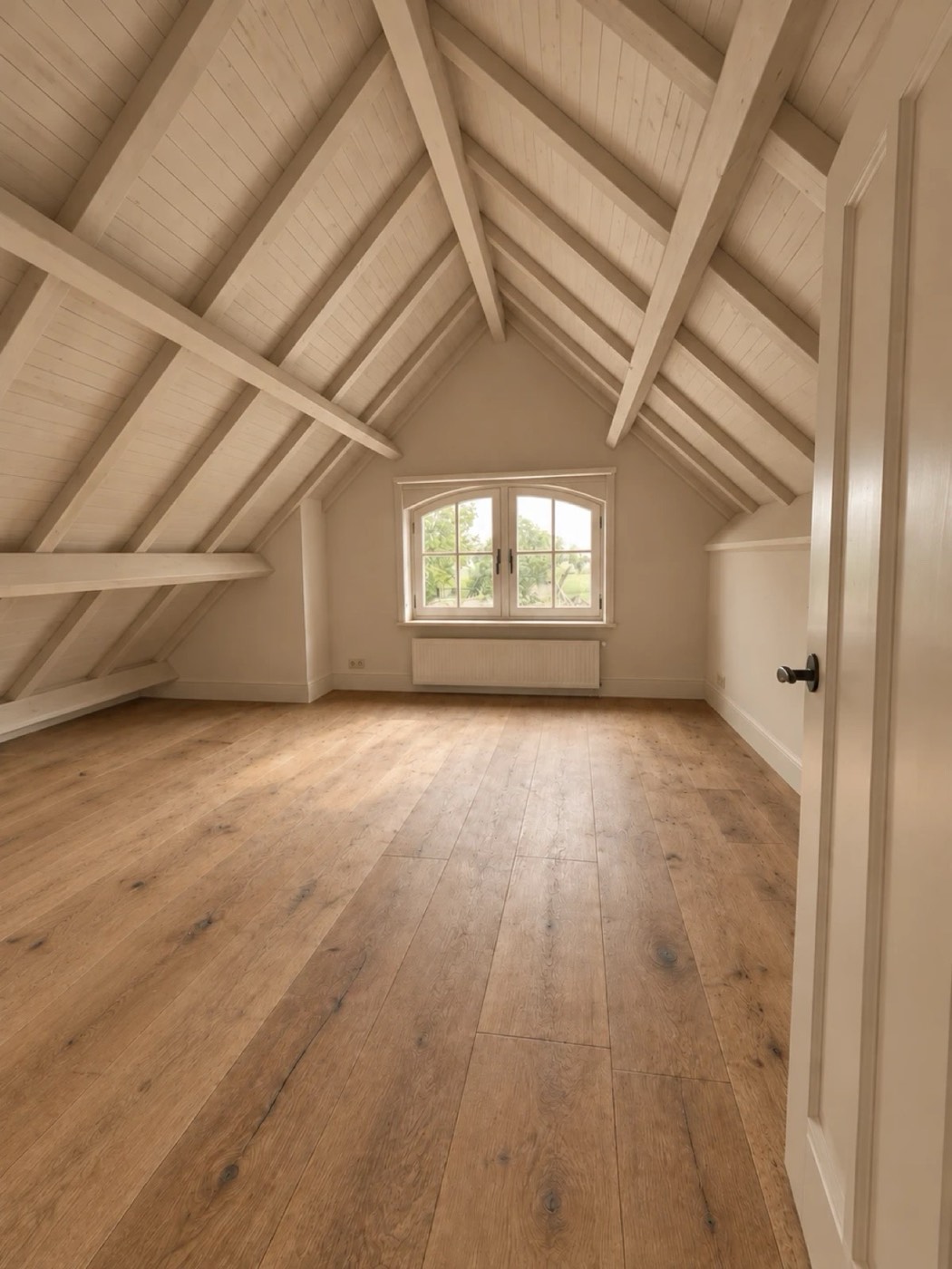 Zolderkamer met houten kapconstructie